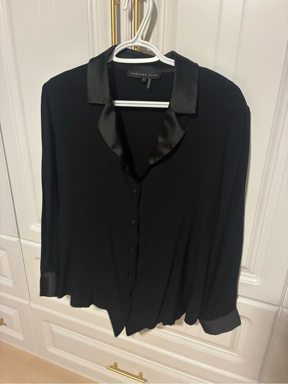 Endless Rose Black Satin-Trim Button Front Blouse